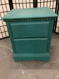 Vintage wood two drawer nightstand, painted green, sold as is