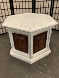 Vintage wood hexagonal side table, painted white, sold as is