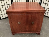 Vintage wood end table with cabinet, sold as is