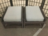 Pair of matching woven foot stools with cushion