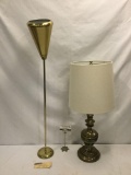 vintage brass table lamp & long metal light fixture w/ cone shade