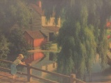 Large framed print of Paul Detlefsen artwork depicting boy fishing on bridge