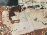 Framed mixed media art print of Mother and Child by Gustav Klimt Approx 14x11 inches.