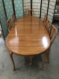 Dining table, 2 leaves, 6 matching chairs