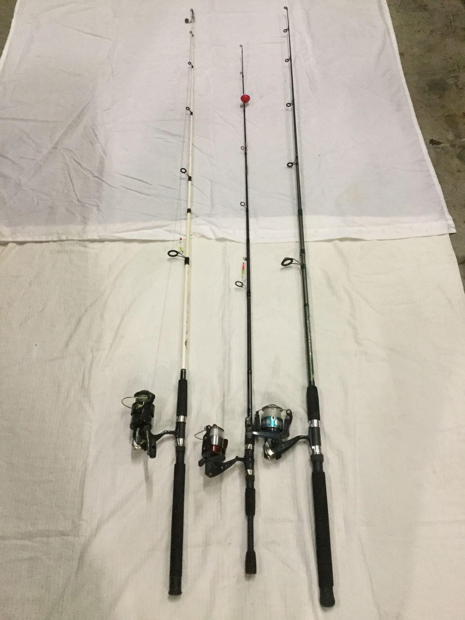 3 fishing rods w/ reels, Calypso Seahawk 7