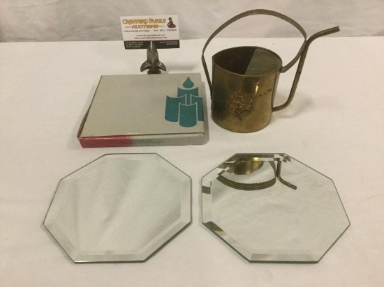 Set of 2 new party lite mirrors and a vintage brass watering can