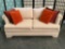 Vintage Durobilt Furniture loveseat couch w/ throw pillows and dust cover.