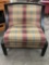 Drexal Heritage Collection upholstered parlor chair, plaid striped upholstery, signed