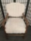 Vintage wood arm chair w/ upholstered seat & back, nice used condition