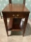 Vintage Mersman wood side table w/ 1-drawer, shows wear, approximately 15.5 x 23.5 x 23 in.