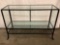 Metal frame open glass display case w/ floral design,