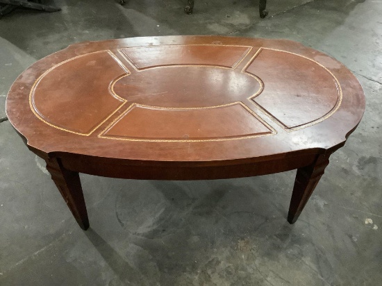 Vintage wood coffee table with leather top pieces