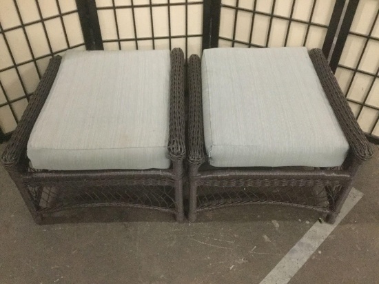 Pair of matching woven foot stools with cushion