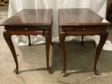 Pair of matching wood end tables w/ pull out surfaces on both sides