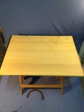 ANCO BILT (Glendale, New York) wood drafters table, adjustable surface, shows wear.