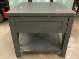 Wooden repainted side table w/ 1-drawer, missing drawer pull, shows wear,