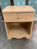 Modern nightstand with one drawer, approximately six 17 x 16 x 21 inches.