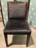 Vintage wooden chair w/ velour upholstered seat & back rest.