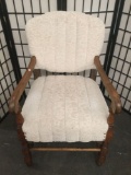 Vintage wood arm chair w/ upholstered seat & back, nice used condition