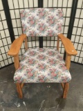 Wood armchair w/ floral upholstered seat & back