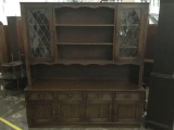 Two piece vintage wood hutch china cabinet