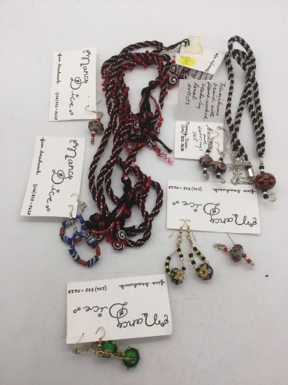 lot of fashion kumihimo braided necklaces & glass earring sets by Nancy Dice