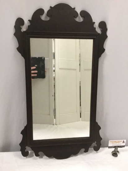 Antique wood frame mirror, approximately 30 x 17 inches.