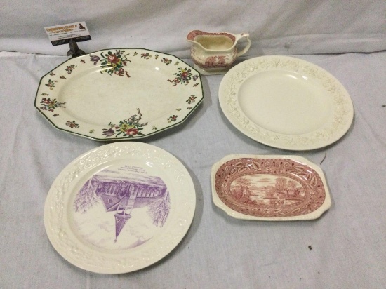 5 pc. lot of vintage decorative serving plates, incl; Wedgwood, Salem, Homer Laughlin