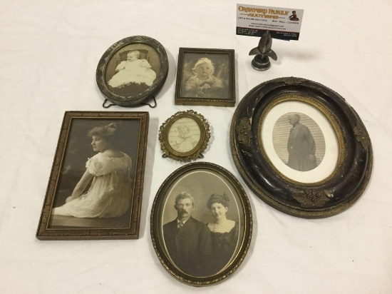 6 antique framed photograph portraits w/ decorative antique frames, largest approx. 7 x 8 in.