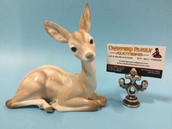 Lladro porcelain resting deer figurine, Diaisa 1977, hand made in Spain, approx. 7x7 x3 in.