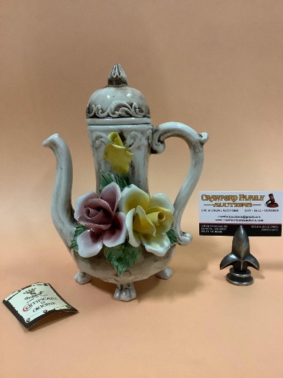 Capodimonte - Neapolitan porcelain pitcher w/ lid & floral design, nice condition w/ tag, made in