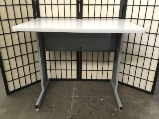 Computer desk w/ metal base, some minor wear, see pics. Approx. 36x24x30 inches.