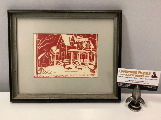Framed 1978 hand signed / numbered block print of the house - Sixteen Hancock Street, 3 /20