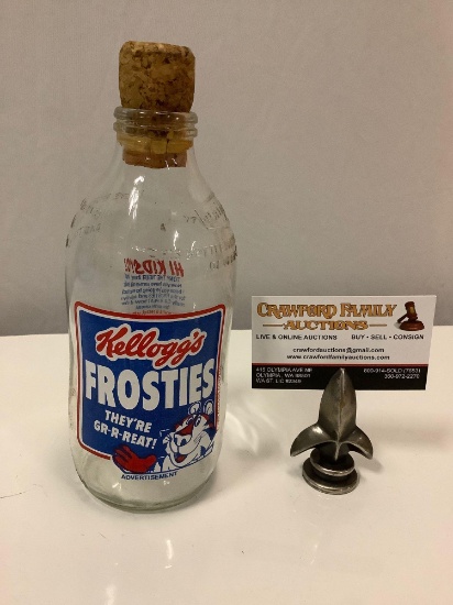 Nice vintage Unigate Dairies glass milk bottle Kellogg?s Frosties - Tony the Tiger w/ cork