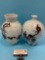 2 pc. lot of vintage Asian ceramic vases w/ hand painted designs, approx 6 x 9 in.