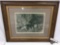 Framed antique print of bulls resting under trees, approx 22.5 x 18.5 in.