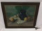 Framed vintage still life chalk drawing a fruit, vase and knife, approx 24 x 20 in.