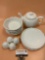 13 pc. Coalport ceramic tableware set w/ leaf design: plates, bowls, shakers, tea pot.
