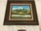 Framed vintage original canvas oil painting of mountain scene signed by artist, sold as is.