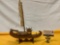 Vintage balsa wood Asian sailing ship model with wood stand, shows wear