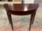 Modern wood crescent hall table, approx 38 x 19 x 30 in.