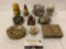 10 pc. lot of vintage ring jewelry boxes / keepsake boxes, stone, ceramic, metal, music box, sold as