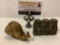 2 pc. lot of vintage brass animal sculptures; snail, 3 monkeys, approx 4 x 2 in.