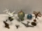5 pc. lot of airplane collectibles: metal diecast jet, globe, weathervane, spark plug metal wire