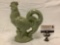 Vintage ceramic rooster sculpture w/ green glaze, approx 9 x 10 x 4 in. Nice!