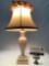 Vintage Aladdin milk glass base table lamp w/ shade (shows wear), tested/working