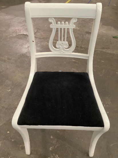 Vintage wood chair, painted white, approximately 19 x 19 x 33 in.