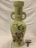 Large vintage Chinese porcelain vase with/ dragon handles and floral / bird design, nice !