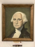 Vintage framed canvas portrait painting of George Washington by G.H. Sarros, approx 12 x 14 in.