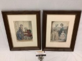2 pc. lot of antique engraving prints, hand colored - 1851, approx 11 x 14 in.